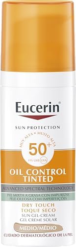Sun Face Oil Control FPS 50+ con color tono medio (50 ml), protección solar facial 50+ con filtros UVA/UVB, crema solar para piel grasa y propensa al acné, crema de sol con color y matificante