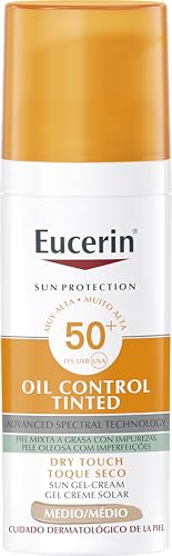 Sun Face Oil Control FPS 50+ con color tono medio (50 ml), protección solar facial 50+ con filtros UVA/UVB, crema solar para piel grasa y propensa al acné, crema de sol con color y matificante