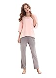 GYS Women's Sleepwear 3/4 Sleeve Crew Neck Bamboo Pajama Set