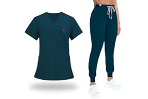 VIAOLI Scrubs for Women Set Classic V-Neck Top and Yoga Jogger Pant Medical Nursing Uniform Scrubs Set Clearance