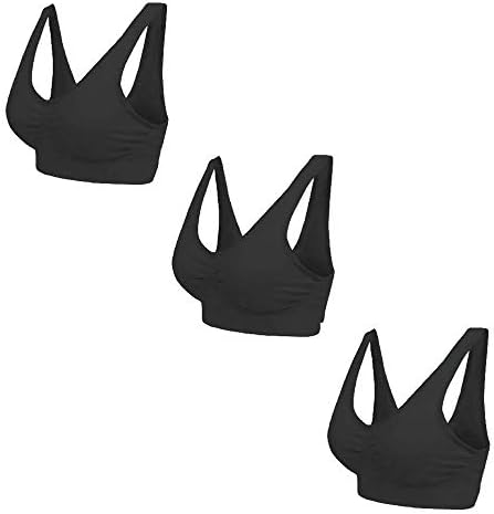 Set of 3 6 9, 3 Pack Seamless Bras Non Padded Comfort Everyday Bra Non Wired Nursing Bra Top Yoga for Women Gym - Black Nude White Blue Pink Purple
