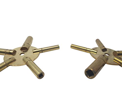 Set of 2 Clock Winding Keys - All Sizes Brass Spider Star Pair - Odd and Even - Thumbnail 4