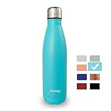 Jearey Water Bottle Vacuum Insulated 16oz Stainless Steel Double Walled Keep Cold and Hot Leak Proof BPA Free Outdoor Sports Drinking Bottle(Lake Blue)