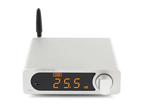 MX3 DAC Power Amplifier Headphone Amp with Bluetooth Receiver, Amplifier USB/Optical/Coaxial/AUX/SW Digital Audio Power Amp for Speaker or HiFi System (Silver)