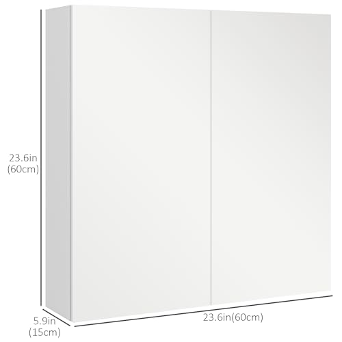 kleankin 24" x 24" Medicine Cabinet, Wall Mounted Bathroom Mirror Cabinet with Mirrored Doors, Adjustable Shelves and Soft Close Mechanism, High Gloss White