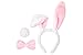 Cute Animal Headband Ear Set with a Tail and a Bow Tie (White Bunny Pink Ears)