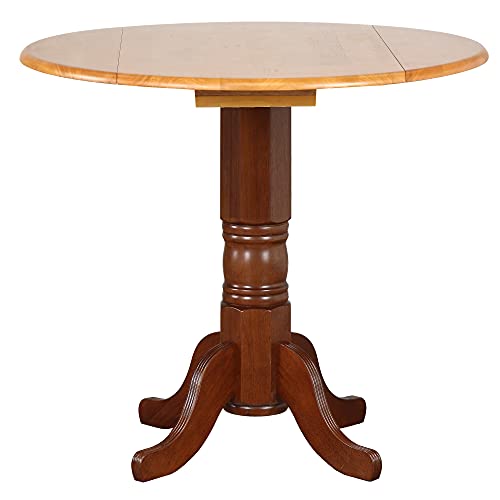 Sunset Trading Round Drop Leaf Pub Table with Light Oak Finish Top, Nutmeg