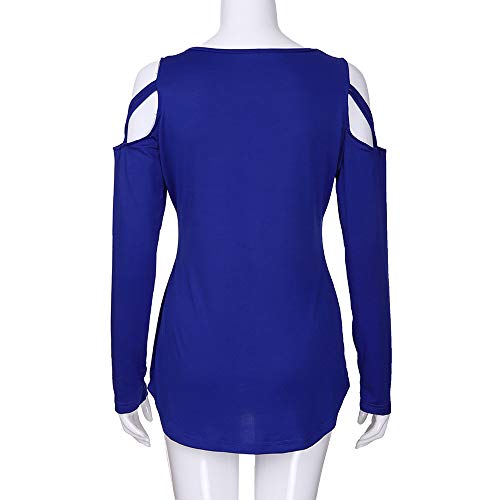 Dressin_Women's Long Sleeve Strappy Cold Shoulder Solid T-Shirt Tops Blouses - Thumbnail 5