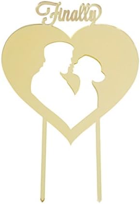 NDear"Finally" Kissing Silhouette Wedding Cake Topper - Acrylic Golden Decorations - Celebrate the Wedding You've Been Waiting For - Perfect for Honoring Long Term Relationships