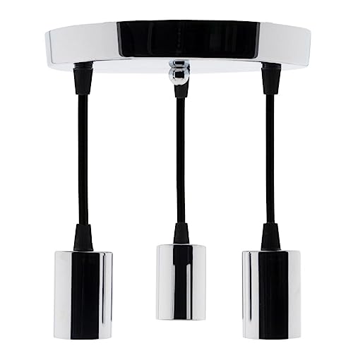 Chrome-plated metal ceiling light with fabric cord kit