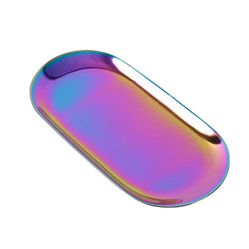 SUPERTOOL Metal Storage Tray,Stainless Steel, Oval, Large Size, Colorful, Snack /Fruit /Candle/ Candy/ Key/Cosmetics /Jewelry Small Item Organizer (1Pcs)