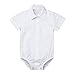 MSemis Baby Boys' White Formal Dress Shirts Gentleman Romper Bodysuit Wedding Party Outfits Short Sleeves White 18-24 Months