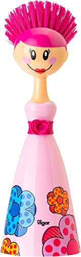 VIGAR Dolls Acrylonitrile Butadiene Styrene (ABS) Washing-Up Brush - Pink Design - 7.5 x 7.5 x 24 cm