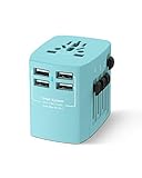 Xcentz Universal Travel Adapter, 4 USB Ports 4.8A Worldwide Travel Charger Travel Socket, 2000W High Power All in One Travel Adapter for USA EU UK AUS European Cell Phone Tablet Laptop (Blue)