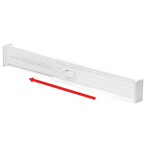 mDesign Adjustable, Expandable Drawer Organizer/Divider - Foam Ends, Strong Secure Hold, Locks in Place - for Bedroom, Bathroom, Closet, Office, Kitchen Drawer Storage - 2.5" - Pack of 4, White