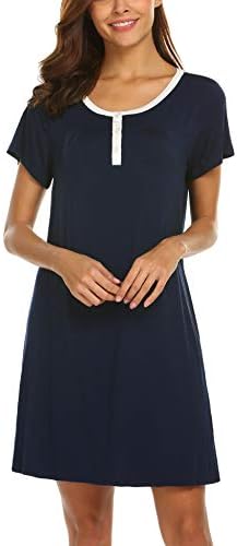Ekouaer Women's Cotton Sleepwear Shirts Loose Top Henleys Short Sleeve Nightgown Dress