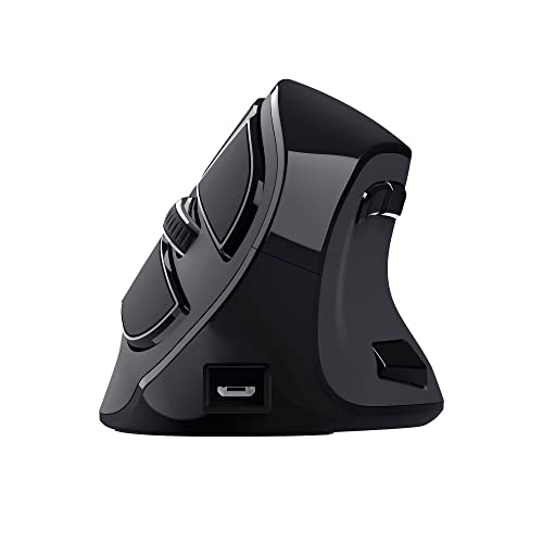 Trust Mouse Verticale Wireless Ergonomico Ricaricabile Voxx - Bluetooth o 2.4 GHz, Senza Filo, 9 Pulsanti, Display LED, 1200-1600-2000-2400 DPI, Mac/PC/Macbook/Laptop/Chromebook - Nero