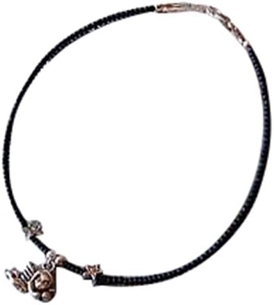 Tibetan Silver Angel/Cherub & Stars Black Beaded Anklet : 10-10.5 inches but can be Made to Measure Black/Silver
