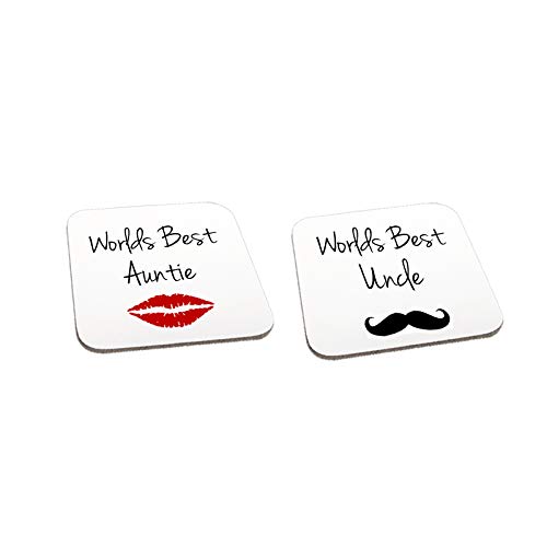 Worlds Best Auntie & Uncle Lips & Moustache Wooden Twin Gift Coaster Set Christmas Anniversary Present