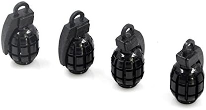 Aryellys Packs Tire Valve Stem Caps Car, Motorcycle Wheel Dust Cover Bike Caps (Hand Grenade 4 pc Black)