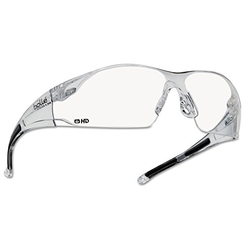 Bolle 40113 Rush Series Safety Glasses, Polycarbonate Anti-Scratch Hydrophobic Lenses, Universal, Clear
