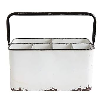 Creative Co-Op Distressed Metal Caddy Enamel Finish with Black Rim and 6 Compartments, 11