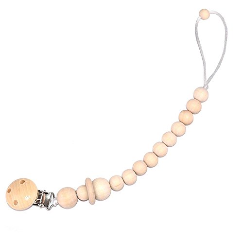 image for Aolvo 5pcs Baby Pacifier Clip Holder for Unisex Baby with Nature Woode