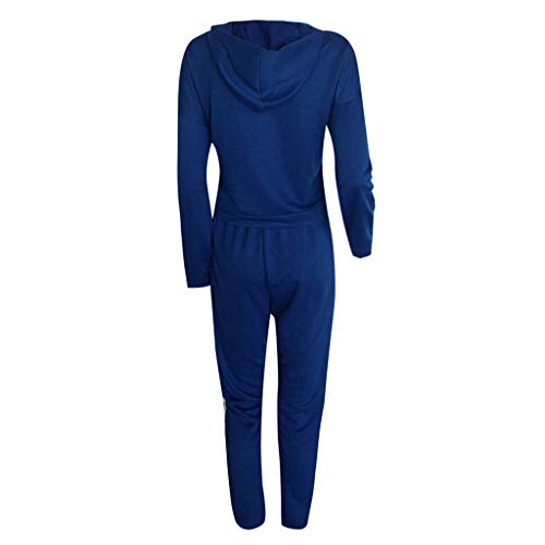 Women's Casual Striped Sweatsuit Set Zipper Sports Jacket Hoodie and Pants Sport Suits Tracksuits 2 Piece Outfits Blue