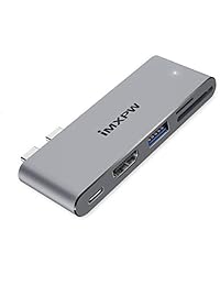 iMXPW - Adaptador multipuerto tipo C a HDMI para MacBook Pro de 13" 15", 40Gbps Thunderbolt 3 Hub w Pass-Through puerto de carga, puertos USB 3.0, lector de tarjetas SD Micro SD (gris espacio)