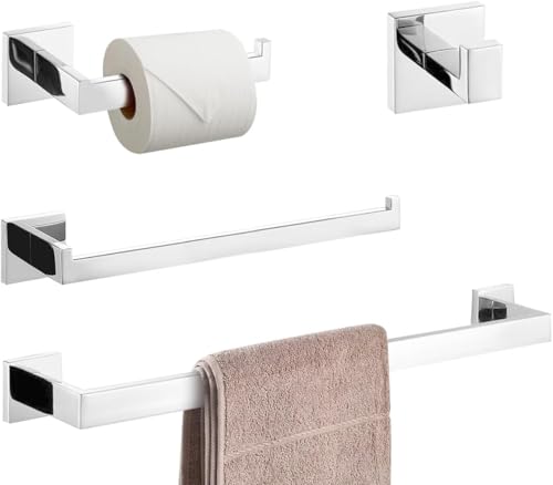 Conjunto de 4 Acessórios para Banheiro em Aço Inoxidável, Kit Acessórios Inox Para Banheiro Lavabo, Conjunto Toalheiro Parede, Conjunto de para Toalheiro de Banheiro