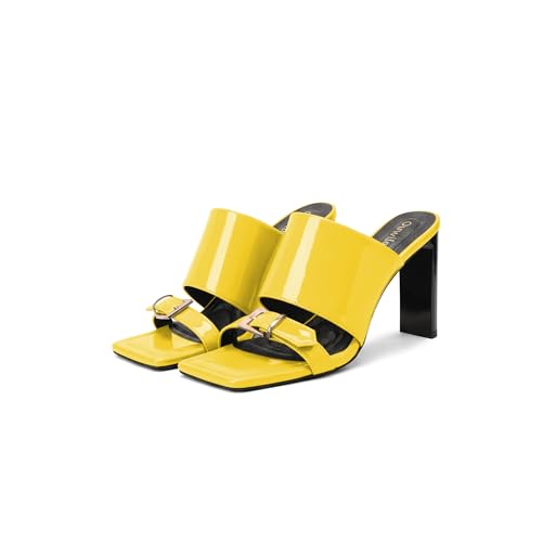 Ouwilov Womens Mule Sandals Square Toe Block Heels Buckle Slip… at Amazon