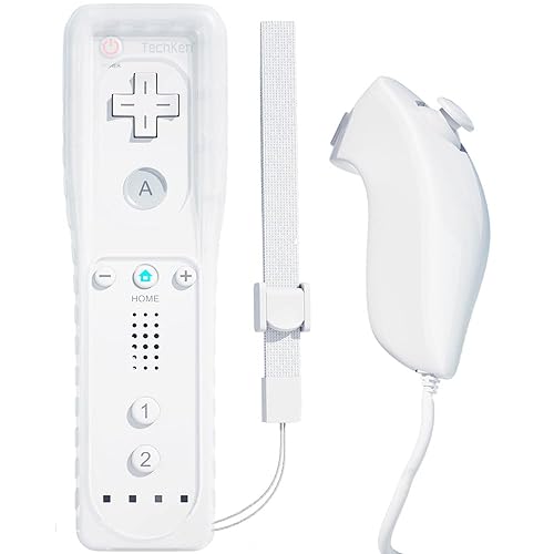 TechKen Wii Controller mit Nunchuck und Fernbedienung - Ersatz für Wii (Weiß)