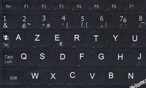 NETBOOK FRENCH AZERTY KEYBOARD STICKERS BLACK BACKGROUND FOR MINI LAPTOPS
