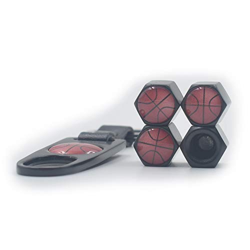 INCART-Universal-Steel-4pcs-Car-Tire-Valve-Stem-Air-Caps-Cover-1pcs-Keychain-Basketball-Cool-Classic-Fashion-Black