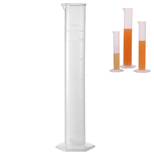 Longdex 250ml Transparent Polypropylene Graduated Cylinder for Lab Test Liquid Tube Pour Spout - Thumbnail 2