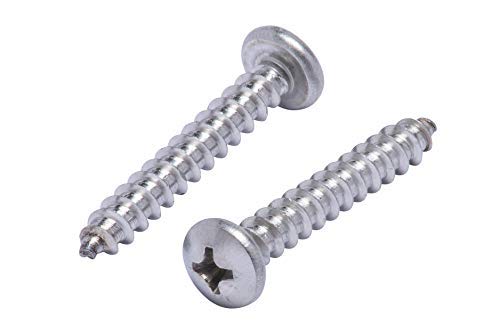 10 X 1-1/4" Stainless Pan Head Phillips Wood Screw, (50 Pack), 18-8 (304) Stainless Steel Screws Corrosion Resistant Commercial Grade Bolts by Bolt Dropper