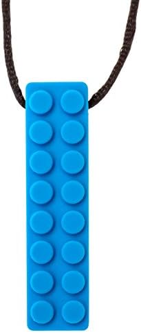 Sensory Chew Necklace Chewing Brick – (1 Pack) - Sensory Integration, Autism, ADHD –Silicone Chewlery for Boys &amp; Girls – Textured Silicone Teething and Biting (Blue)