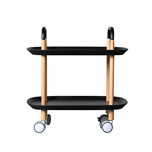 Nordic Solid Wood Dining Kitchen cart,Tea Trolley Storage Dining car Modern Minimalist Living Room Multi-Function Side Corner bar cart-Black