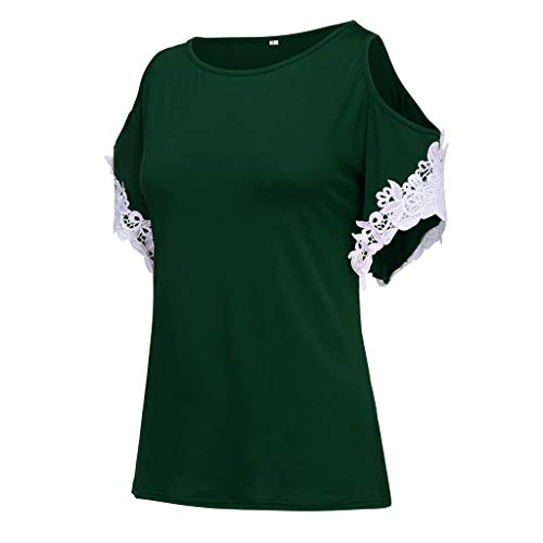 Women O-Neck Plus Size Strapless Lace Short Sleeve Blouse Easy Top Shirt