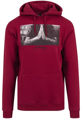 Felpa con Cappuccio da Uomo, Felpa Uomo con Tasca a Canguro, Felpa Felpata a Manica Lunga con Stampa, Pullover in Pile di Cotone Senza Zip, Colore: ruby, Taglia: M
