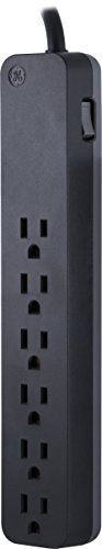GE Power Strip Surge Protector, 6 Outlets, Fast Charge, Flat Plug, Extra Long Power Cord, 8ft, Wall Mount, Black, 37052