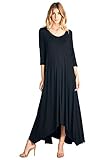 12 Ami Solid 3/4 Sleeve Pocket Loose Maxi Dress Black L