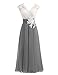Women's Ivory Lace Top Chiffon Button V-Neck Bridesmaid Dresses with Cap Sleeves Mother of The Bride Dresses (US10, Dark Grey)