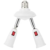 2-in-1 Light Socket Extender, E26/E27, Adjustable,with Switch | 180&deg; Bendable Light Sockets Splitter, Bulb Extension Socket for Halogen, LED, CFL, Motion Bulb