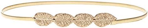 BAIMIL Ladies Leaf Decoration Metal Waist Chain Elastic Belt Dress Belt Gold