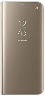 For Samsung S8+, Holder Phone Case Electroplate Clear Smart Kickstand Mirror View Flip Cover Sleep Wake (Gold)