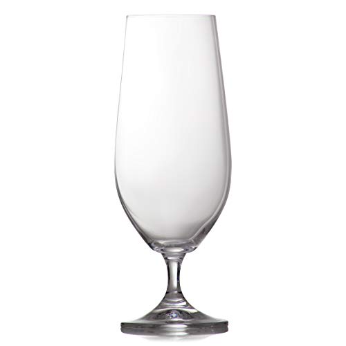 Pilsner Beer Glasses Set Of 6 - English Pub Beer Glass For Drinking Craft, Belgian, German British Beer - Half Pint 12.8oz, Elegant, Crystal & Stemmed