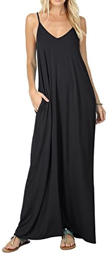 CALIPESSA Womens Summer Beach Loose Casual Flowy Tank Cami Long Maxi Dresses Black L
