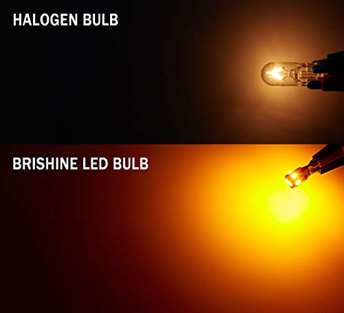 BRISHINE 300LM Extremely Bright Canbus Error Free 194 168 2825 192 W5W T10 LED Bulbs Amber Yellow 9-SMD 2835 LED Chipsets for Side Marker Turn Signal Blinker Map Door Parking Lights (Pack of 4) - Thumbnail 3