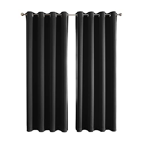 Arabest Blackout Curtain - 2 Piece Thermal Insulated Grommet Blackout Curtain Panel for Bedroom,Living Room (Black, 140 x 240 cm)